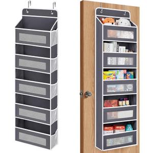 JARLINK Over The Door Organizer, 5 Shelf Door Hanging Organizer with 5 Large Pockets, 44 lbs Weight Capacity Hanging Storage for Bathroom, Bedroom, Nursery, RV, Pantry (Dark Grey) (1 Pack)