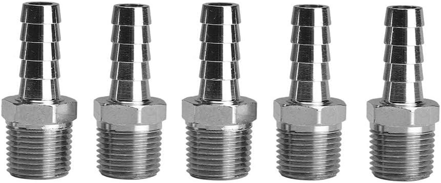 Beduan Stainless Steel 3/8" Hose Barb to 3/8" Male NPT Home Brew Fitting Water Fuel Air (Pack of 5)
