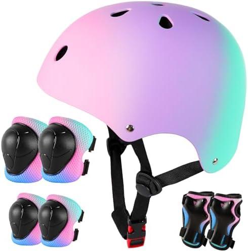 Kids Bike Helmet for 8-14+ Age Girls and Boys, Kids Helmet with Knee Pads Elbow Pads Wrist Guards,Ventilation Multi-Sport Scooter Roller Skate Rollerblading Skateboarding Climbing Cycling