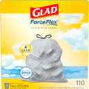 Glad ForceFlex Tall Kitchen Drawstring Trash Bags, 13 Gal, Fresh Clean, 110 Ct, Pack May Vary