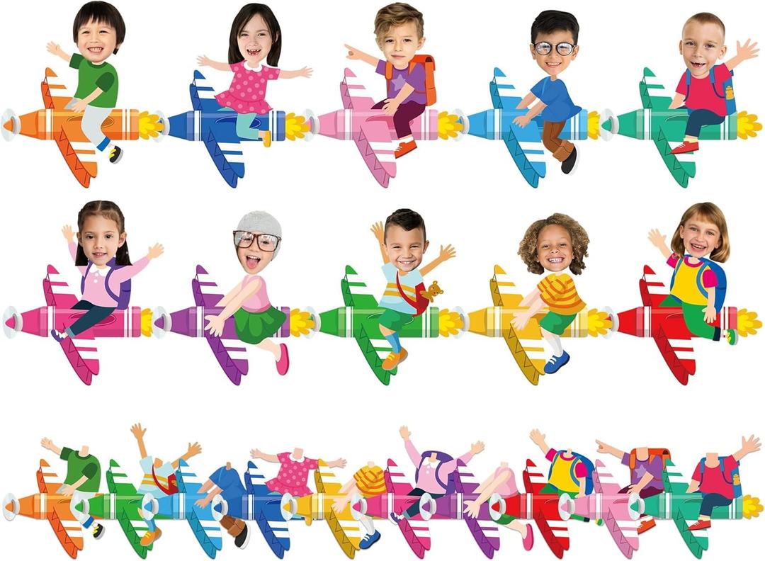 gisgfim 80Pcs Crayon Cutouts Back to School Decoration Bulletin Board Colorful Crayon Airplane Paper Cut-Out Classroom Decor for Boy Girl DIY Craft Photo Wall Kindergarten Preschool Party Favor Supply
