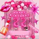 22nd Pink Birthday Decorations, Hot Pink Birthday Party Decorations for Women, Happy 22nd Birthday Party Supplies with Banner, Number Foil Balloon, Cake Topper, Fringe Curtain, Star Foil Balloons