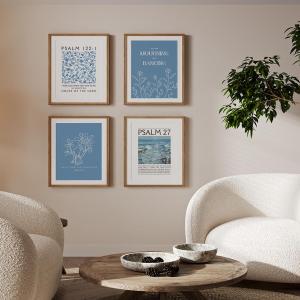 EDZQWLQI 3Pcs Bible Verse Wall Art Blue Christian Scripture Paintings Pictures Wall Decor Religion Belief Poster Printing Artwork for Living Room Bedroom Home Decoration 16x24in frame