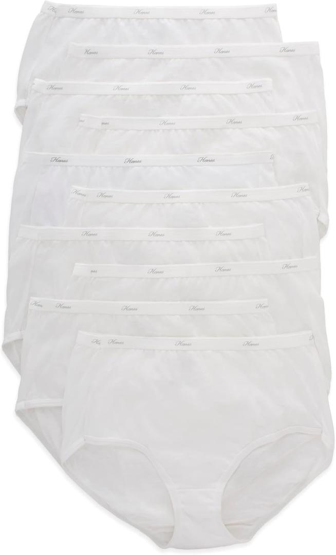 Hanes Women's Cotton Brief Value Pack, 10-Pack, Assorted Brief Underwear (Colors May Vary) (8, All White)