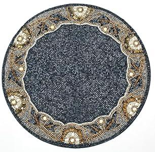 Beaded Placemats for Dining Table Diameter  13 inches-Blue White Gold Circle, Chritsmas, Beaded Placemats Round for Gathering, Thanksgiving - Occasional Decoration and Family Parties Celebrations Set of 1