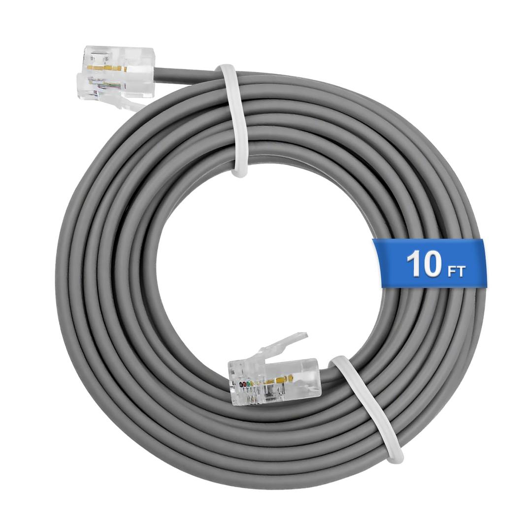 Uvital Telephone Extension Line Cord Cable Wire, 10 FT Grey Phone Extension Line, RJ11 6P4C Phone Cord for Landline/Fax Machine