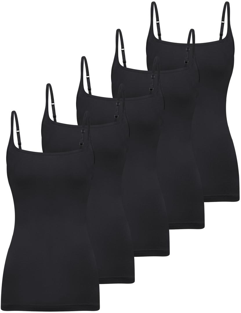 BQTQ 5 Pcs Womens Square Neck Camisoles Spaghetti Strap Slim Fitted Basic Camisole Tops for Women, (Black, L)