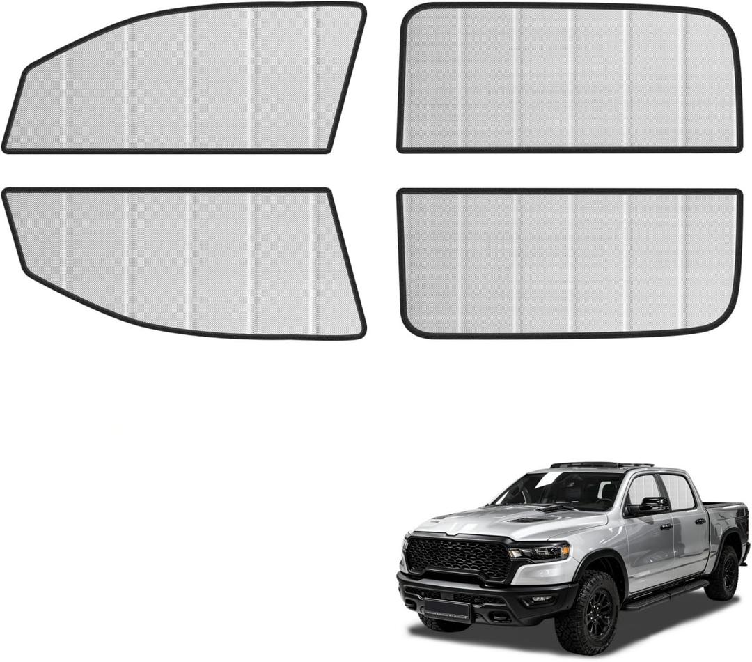 Foldable Side Window Sun Shade Compatible with Dodge Ram 1500 2019-2026 | Front & Rear Side Window Sun Visor Protector, Side Window Shades Sun Shield Blocks UV Rays Heat, Privacy Protection