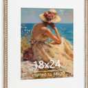 18x24 Poster Frame with Mat for 16x20, Distressed Beaded Wood, High-Clarity Glass, Whitewashed Farmhouse Style for Gallery Wall Decoration, Natural