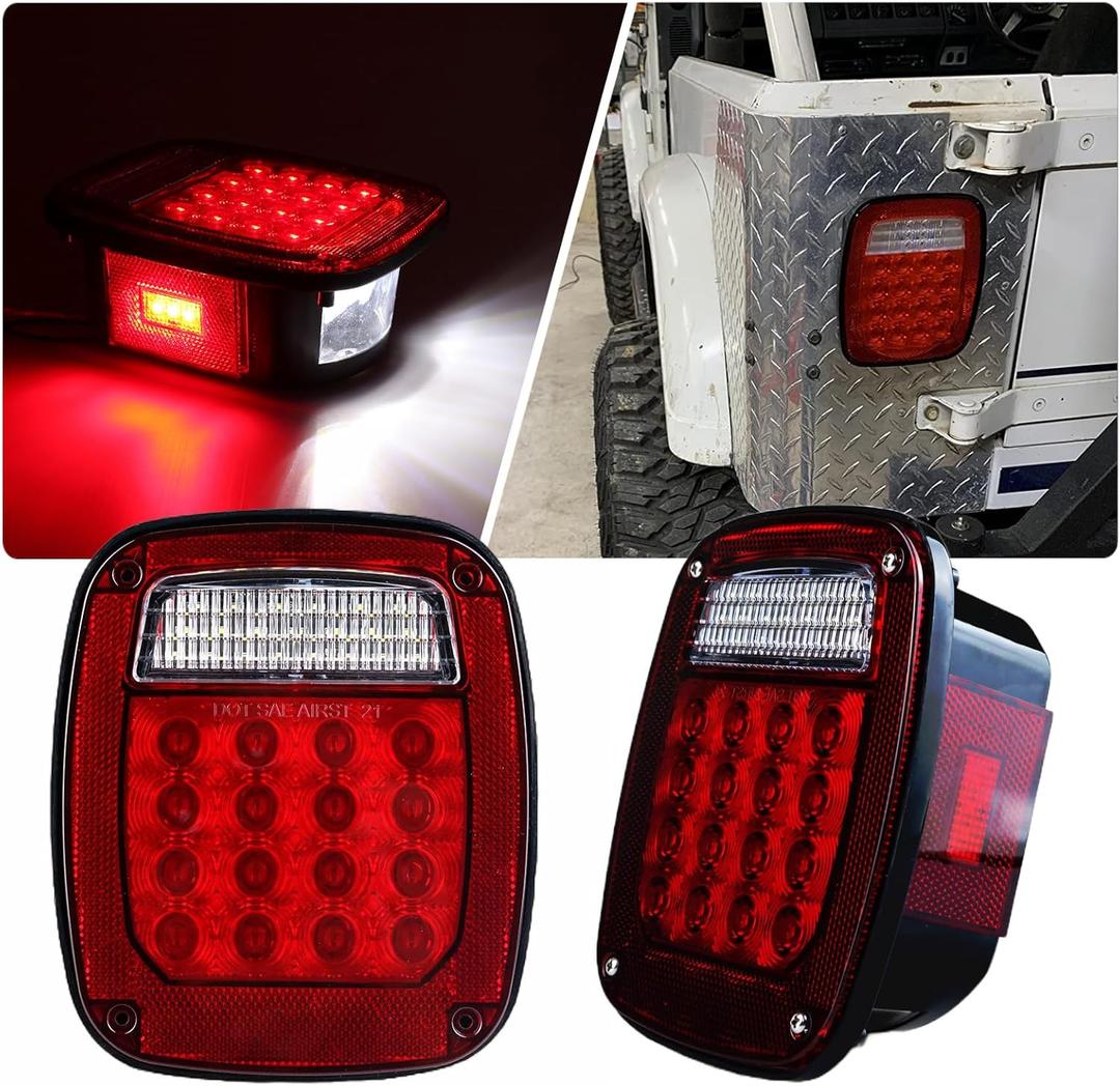 Tail Lights Assembly Replacement for 1979-2006 Wrangler TJ YJ CJ5 CJ7 Red Square Rear Combination Tail Lamps with Passenger and Driver Side Marker Stop Turn Signal Brake Lights DOT Certified, 2Pcs