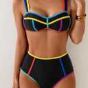 Eomenie Bikini Sets for Women Two Piece Swimsuits High Waisted Color Block Bathing Suits Tie Back Swimwear (Black, L)