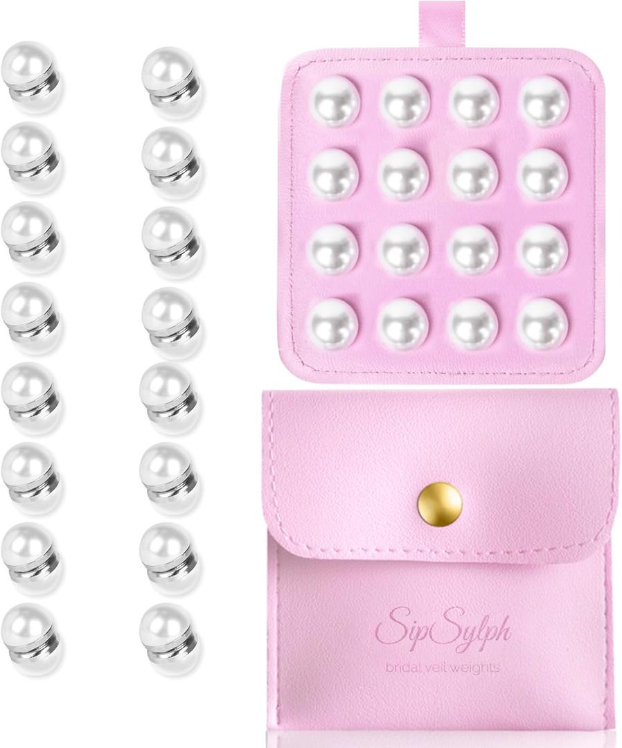 16 Pairs Pearl Veils Weights, Strong Magnetic Bridal Veil Weights, Double-Sided Veil Weights Invisible, Wedding Accessories for Brides with Gift Box