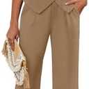 Ficerd Women's 2 Piece Outfits, Sleeveless Cotton Suit Vest and Wide Leg Pant Summer Business Casual Button V Neck Blazer Set Size L