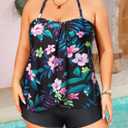 Daci Plus Size Bandeau Tankini Swimsuit for Women 2 Piece Halter Swim Top with Shorts Tummy Control Bathing Suits (XL)