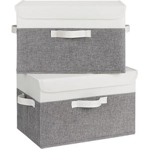 GRANNY SAYS Fabric Storage Boxes, Memory Keepsake Box, Large Storage Bins with Lids, Closet Organizers, Toy Box, Storage Baskets for Shelves, White/Gray, 2-Pack