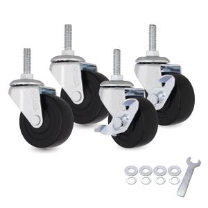 AXL 5/16 UNC Threaded Stem Caster Wheels Set of 4, 2 Inch Swivel Casters (2 Locking, 2 Non-Locking), 1" (25mm) Stem Length Replacement Wheels for Utility Cart, Shelf, Cabinet, Furniture