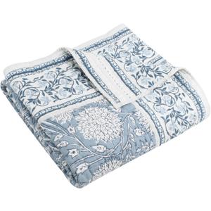 Levtex Home - Adare Blue - Throw - Bordered Floral - Blue, Navy and White - Quilted Throw (50x60in.) - Cotton