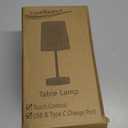 Modern USB & Type-C Bedside Lamp with Touch Control, Dimmable Table Lamp with White Fabric Shade Enhanced with Gold Threads, Includes LED Bulb - Ideal for Bedroom, Office, Dorm