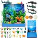 AmazingSpark 67 Pcs Dinosaur Diorama Kit Realistic Plastic Figure Including Cardboard Diorama Box Model Tree, Dino 3D Model Supplies for DIY Crafts Birthday Gifts Party Favor(Dinosaur)