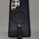 for Samsung Galaxy S25 Ultra Case Leather with Stand, Anti-Slip Grip Ring, Fits for MagSafe (Navy, S25 Ultra)