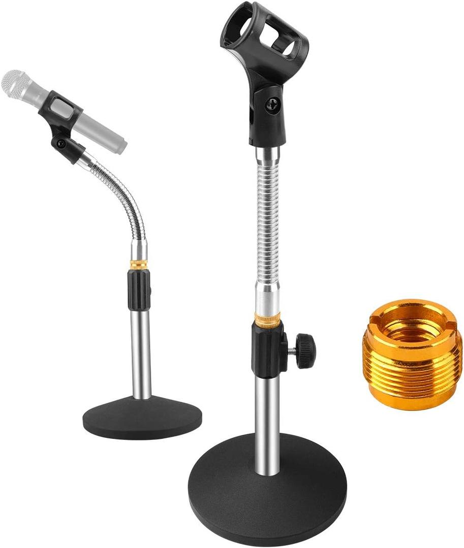 Eison Microphone Stand Desk Mic Stand Desktop Tabletop Microphone Stand with Gooseneck Mic Clip 5/8" Male to 3/8" Female Screw for Blue Yeti Snowball Christmas gift