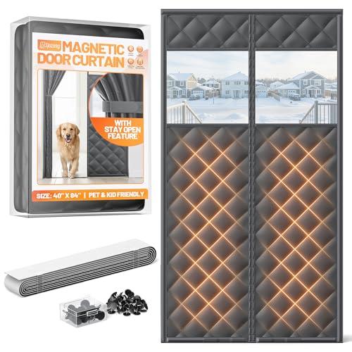 Magnetic Insulated Door Curtain Fits 38"x82" Doors - Thermal Door Cover for Winter with Clear Window, Window Insulation Kit & Doors Draft Stopper to Keep Cold Air Out for Front Doorway Home - Black