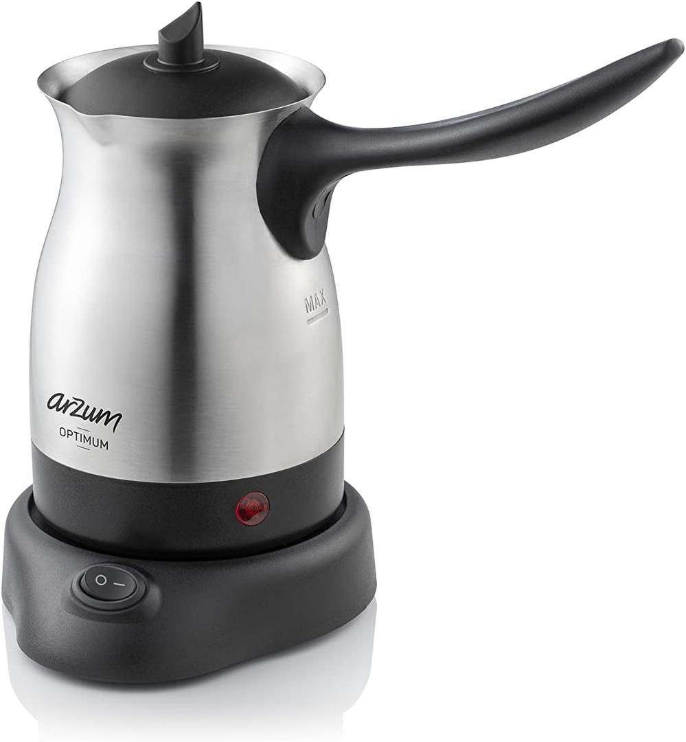 Arzum Cezve Electric Turkish Coffee Maker, Stainless Steel, Boil-Dry Protection, Lid for Extra Protection, Cordless Use, 1 to 4 cups, 120V, 3-pin US-plug, 800W