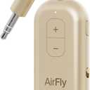 Twelve South AirFly Pro | Bluetooth Wireless Transmitter/Receiver Adapter for 2 Headphones, Audio Sharing, Compatible with 3.5mm aux Jack for Airplanes, TV, Gym, Stereo, and Travel, Gold