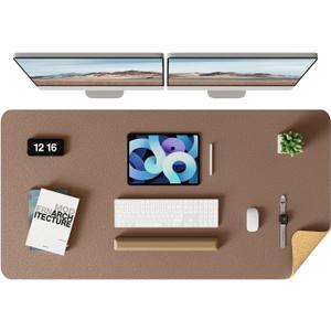 YSAGi Double-Sided Desk Pad, Leather Desk Mat, Eco Cork Desk Pad Protector,Large Mouse Pad,Waterproof Desk Blotter for Office/Home (Coffee+Cork, 47.2" x 23.6")