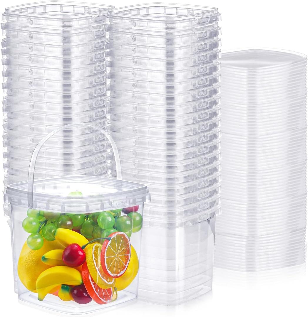 Macarrie 75 Pack 68 oz Square Deli Containers with Lids Clear Airtight Plastic Food Storage Containers Organizer Bin for Food Prep Freezer Kitchen Restaurant Supplies