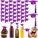 Qunclay 30 Pieces Mini Graduation Cap Black Hats with Gold Tassels Plastic Grad Cake Pops Cover Toppers for Graduation Party Decorations, Purple 