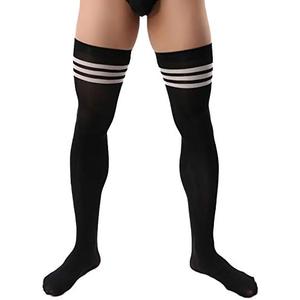 Tube Dress Socks Exotic Men Sports Business Striped Long Socks Mens Thigh High Stockings Black