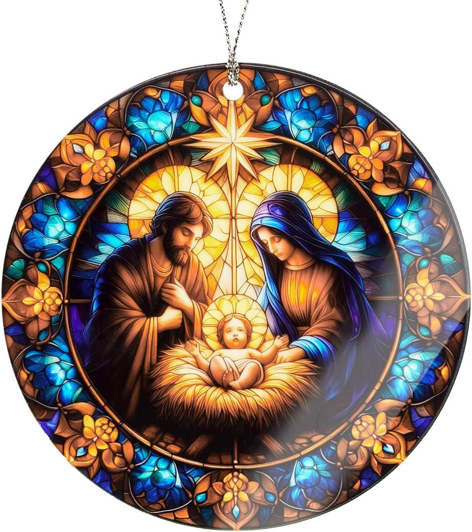 2 x Nativity Ornaments for Christmas Tree, Christmas Ornaments 2025, Religious Nativity Scene Decoration, Christian Christmas Ornaments, Elegant Holy Family Ornament, Faith-Inspired Holiday Keepsake (Nelxi-209)