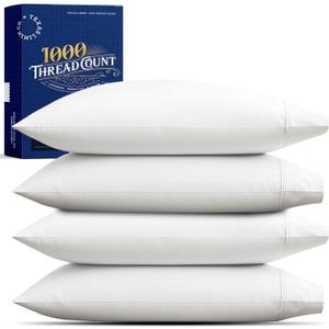 TEXAS LINEN CO. Premium Egyptian Cotton Pillow Cases Standard/Queen Size Set of 4 - Luxury High Thread Count Cotton Pillow Cases (2 Pair, White), Silky Soft, Cooling Extra Long Staple Pillowcases