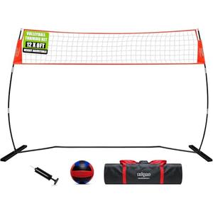 12FT Freestanding Volleyball Training Net for Indoor, Outdoor or Backyard, Portable Volleyball Practice Net with Height Adjustable, Ball and Carry Bag for Hitting or Serving Drills