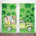 St. Patrick's Day Window Curtain Lucky Shamrock Green Truck Spring Party Glitter Botanical Curtains Living Room Bedroom Decoration Window Decorative Supplies Drapes 2 Panel