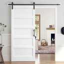 36x84 Inch White Sliding Barn Door Slab with 6.6ft Hardware Kit Included, 5-Panel, MDF Wood Panel Covered with Water-Proof Scratch-Proof PVC Surface, Simple DIY Assembly