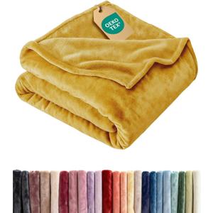 Ultra Soft Fleece Blanket Throw Size - Flannel Fleece Luxury Throw Blanket - Lightweight for Couch Bed Chair - Thick, Warm and Breathable - All Season Cozy Fuzzy, Anti-Static Microplush Bedding, Gold