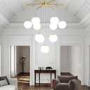 Globe Chandelier 10-Light Brass Gold Globe Glass Chandeliers for Dining Room Mid-Century Pendant Light Fixture for Living Room Kitchen Island Bedroom Entryway