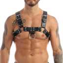 Men's Leather Chest Harness, Adjustable Body Strap with O-Ring, Punk Gothic Shoulder Harness Belt for Cosplay, Nightclub, Masquerade, and Costume Parties