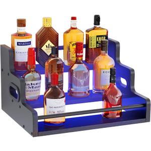 Liquor Bottle Display Shelf, LED Wine Bottle Display Rack with Remote Control, 3-Tier Bar Shelf Stand, Whiskey Spirits Wine Holder for Tavern, Liquor Cabinet, Coffee Syrup Rack for Home(Black)