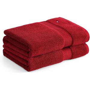 Bath Towel Set, Absorbent Cotton Terry with Zero Twist, Medium Weight, Oeko-Tex Certified (Modern American Red, 2 Piece)