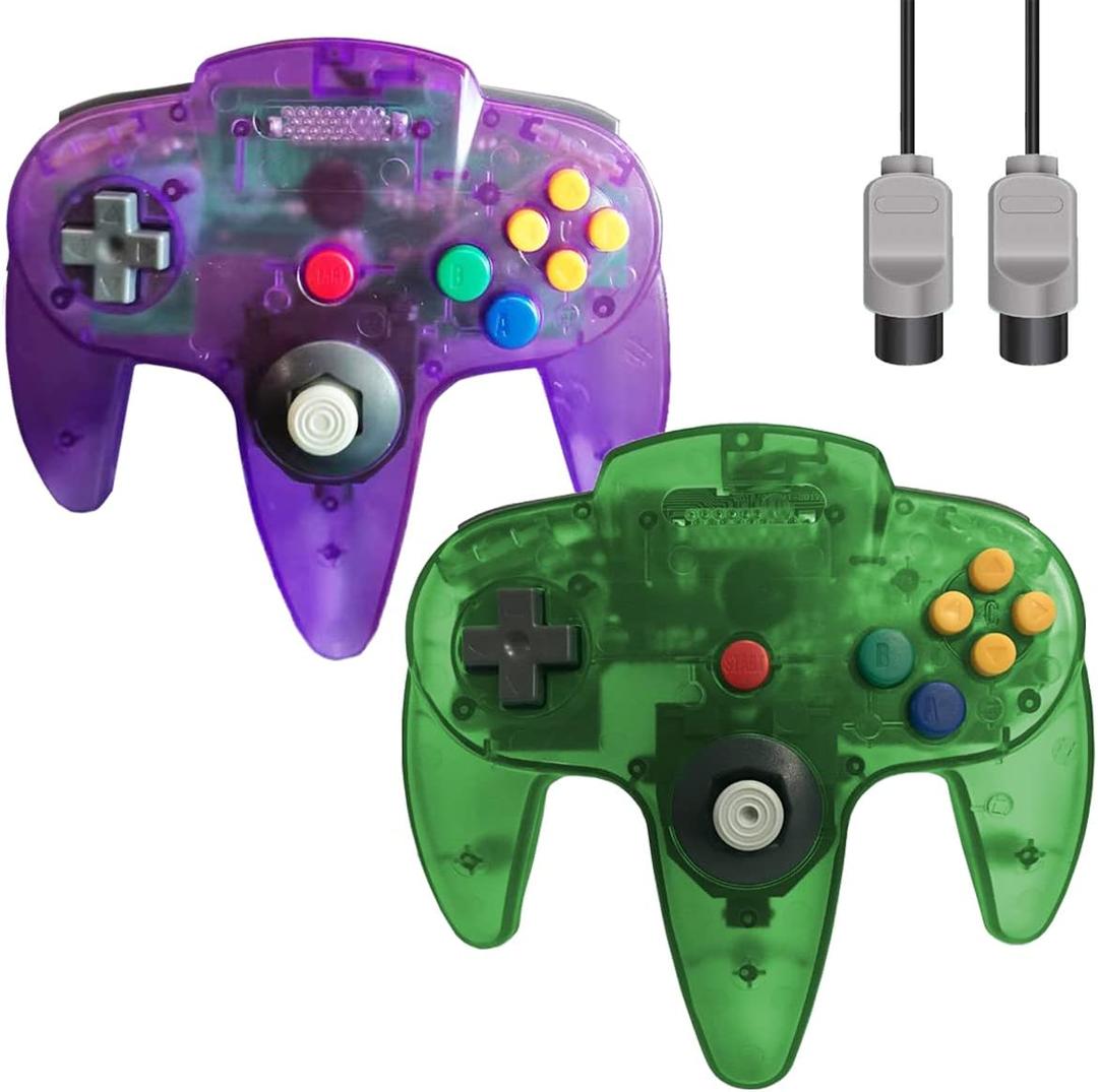 ZeroStory Classic N64 Controller, Wired N64 Controller Upgraded Joystick for N64 Video Game Console (Transparent Green and Transparent Purple)