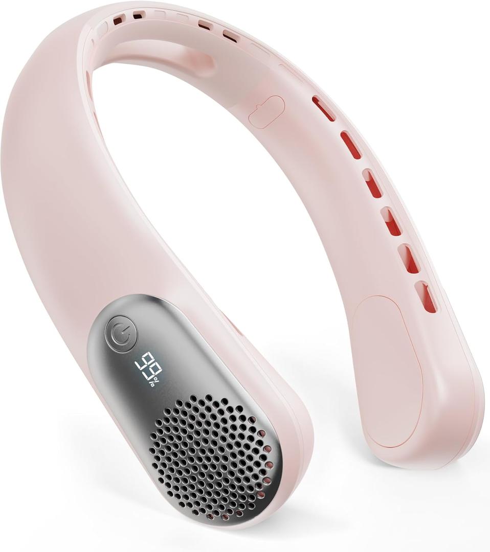 Portable Neck Fans that Blow Cold Air, 3 Speed Settings, Wearable Bladeless Neck Fan, Rechargeable 360Personal Fan Neck Cooler with 4000mAh Battery, Lightweight-QuietBirthday Gift for Women-Pink