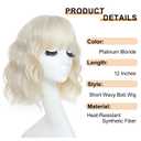 Platinum Blonde Wigs for Women Short Wavy Blonde Bob Wig With Bangs Heat Resistant Synthetic Wigs for Daily Party Cosplay Costume Wig Use