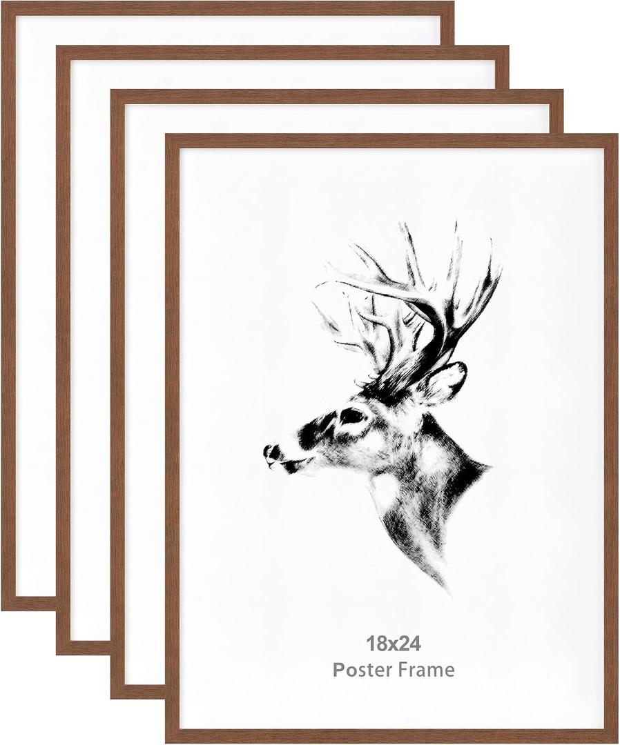 Yaetm 18x24 Picture Frames Set of 4, Walnut Brown, Solid Wood Frame 18 x 24 Frame for Gallery Wall, Photos, Posters & Art Prints, Wall Mount (4 pack, Walnut)