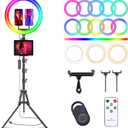 12" Selfie Ring Light with 75" Tripod Stand & 2 Phone Holder, LED Camera Ringlight with 48 RGB Colors Modes & Musical Rhythm Mode and 12 Brightness Dimmable for TikTok/Makeup/Photography/Vlog