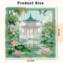 Chinoiserie Mahjong Mat for Table, Traditional Chinese Swallow Lotus Pond Pavilion Landscape 31.5" x 31.5" Non-Slip & Noise Reduction Mahjong Mat for Poker Dominoes Cards & Board Games