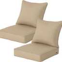 24x24 Inch Outdoor Deep Seat Cushions Set of 2,Thick High-Density Foam, Piped Edges & YKK Hidden Zipper,Water-Resistant UV-Resistant Polyester for Patio Furniture,Toffee