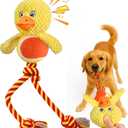 Swooflia Durable Squeaky Dog Toy - Interactive Plush Cute Duck with Rope Legs, Teeth Cleaning Tug Toy for Small Medium and Large Dogs, Puppy Chew Toy for Training and Play (Yellow)